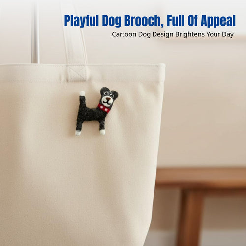 Handmade Wool Brooch, Cute Dog Pin, Cartoon Animal Accessory for Coat, Sweater, Bag