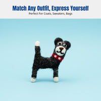 Handmade Wool Brooch, Cute Dog Pin, Cartoon Animal Accessory for Coat, Sweater, Bag