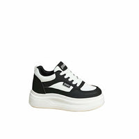Casual cream sneakers, 8cm thick sole, height boost, lace-up, women
