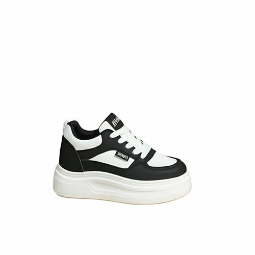 Casual cream sneakers, 8cm thick sole, height boost, lace-up, women