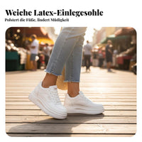 Casual cream sneakers, 8cm thick sole, height boost, lace-up, women