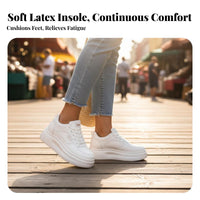 Casual cream sneakers, 8cm thick sole, height boost, lace-up, women