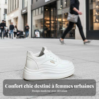 Casual cream sneakers, 8cm thick sole, height boost, lace-up, women
