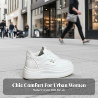 Casual cream sneakers, 8cm thick sole, height boost, lace-up, women