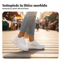 Casual cream sneakers, 8cm thick sole, height boost, lace-up, women