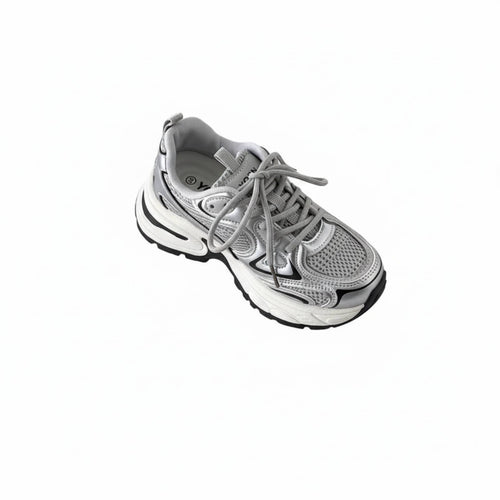 Women's Silver Dad Sneakers, Thick Sole, Height Boost, Casual Sport, 2025