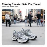 Women's Silver Dad Sneakers, Thick Sole, Height Boost, Casual Sport, 2025