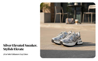 Women's Silver Dad Sneakers, Thick Sole, Height Boost, Casual Sport, 2025