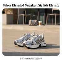 Women's Silver Dad Sneakers, Thick Sole, Height Boost, Casual Sport, 2025