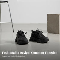 Dad Shoes, Height Boost, Black Fighter Urban Design, Unisex, Autumn Winter, Plush Lined, Lightweight