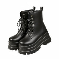 Genuine Leather Ankle Boots, British Style Elevated Short Boots, 9cm Thick Sole Leg Effect, Fastener Closure
