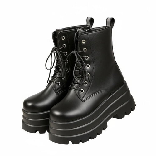 Genuine Leather Ankle Boots, British Style Elevated Short Boots, 9cm Thick Sole Leg Effect, Fastener Closure