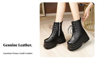 Genuine Leather Ankle Boots, British Style Elevated Short Boots, 9cm Thick Sole Leg Effect, Fastener Closure