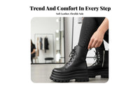 Genuine Leather Ankle Boots, British Style Elevated Short Boots, 9cm Thick Sole Leg Effect, Fastener Closure