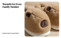 Capybara Plush House Shoes, Closed Back, Unisex, Cute Winter Indoor Slippers