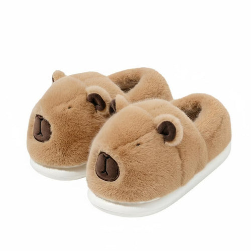 Capybara Plush House Shoes, Closed Back, Unisex, Cute Winter Indoor Slippers