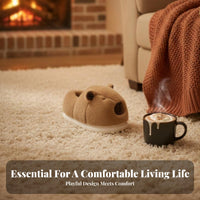 Capybara Plush House Shoes, Closed Back, Unisex, Cute Winter Indoor Slippers