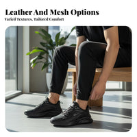 Men's Athletic Shoes, Winter Fleece Lined, Black Leather Upper, Comfortable Running, Soft Sole, 2025 New Design