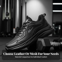 Men's Athletic Shoes, Winter Fleece Lined, Black Leather Upper, Comfortable Running, Soft Sole, 2025 New Design