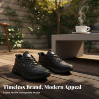 Men's Athletic Shoes, Winter Fleece Lined, Black Leather Upper, Comfortable Running, Soft Sole, 2025 New Design