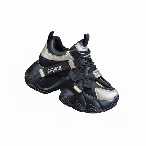 Genuine Leather Dad Sneakers, Women's Chunky Sole, Height Boost, Autumn Winter Casual Shoes