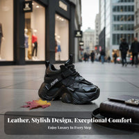 Genuine Leather Dad Sneakers, Women's Chunky Sole, Height Boost, Autumn Winter Casual Shoes