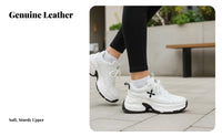 Chunky Dad Shoes for Women, 2024 New Cross Flower Design, Thick Sole, Height Boost, Genuine Leather, Cream, Breathable Mesh, Lace-Up