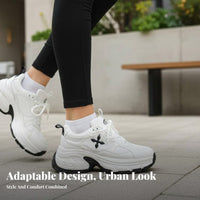 Chunky Dad Shoes for Women, 2024 New Cross Flower Design, Thick Sole, Height Boost, Genuine Leather, Cream, Breathable Mesh, Lace-Up