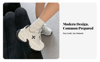 Chunky Dad Shoes for Women, 2024 New Cross Flower Design, Thick Sole, Height Boost, Genuine Leather, Cream, Breathable Mesh, Lace-Up