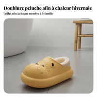Non-Slip Waterproof Cotton House Shoes, Cartoon Teddy, Warm Plush, Winter, Parent-Child