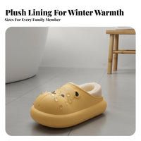 Non-Slip Waterproof Cotton House Shoes, Cartoon Teddy, Warm Plush, Winter, Parent-Child