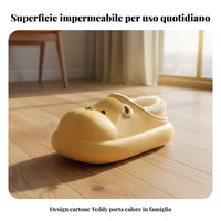 Non-Slip Waterproof Cotton House Shoes, Cartoon Teddy, Warm Plush, Winter, Parent-Child