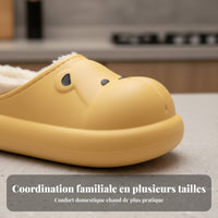 Non-Slip Waterproof Cotton House Shoes, Cartoon Teddy, Warm Plush, Winter, Parent-Child