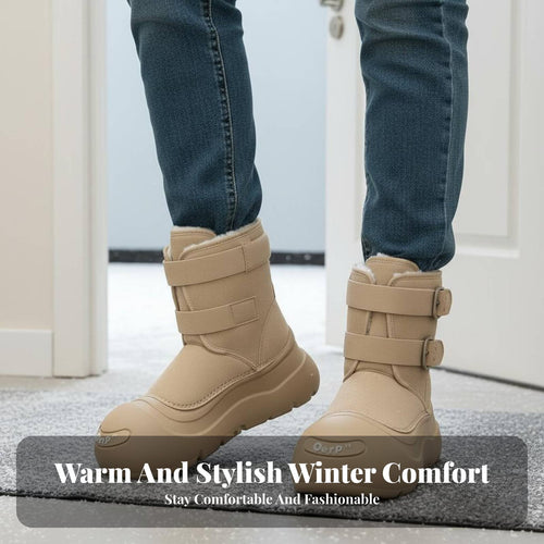 Chunky Winter Boots, Unisex Plush-Lined Ankle Boots, Warm Suede, Anti-Slip Sole