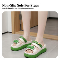 Summer Platform House Shoes, Women, Bowknot, Non-Slip, Relaxed, Indoor Outdoor