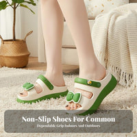 Summer Platform House Shoes, Women, Bowknot, Non-Slip, Relaxed, Indoor Outdoor