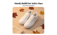 Women's Cream Platform Sneakers, Thick Sole, Warm Lining Option, Fashion Lace-Up Trainers, Autumn Winter Casual