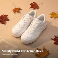 Women's Cream Platform Sneakers, Thick Sole, Warm Lining Option, Fashion Lace-Up Trainers, Autumn Winter Casual
