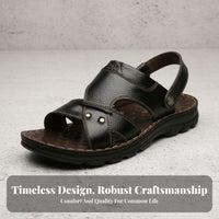 Men's Summer Leather Sandals, Soft Sole Flip-Flops, Outdoor, For Middle-Aged