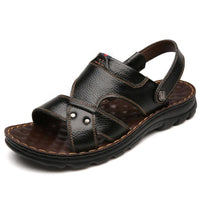 Men's Summer Leather Sandals, Soft Sole Flip-Flops, Outdoor, For Middle-Aged