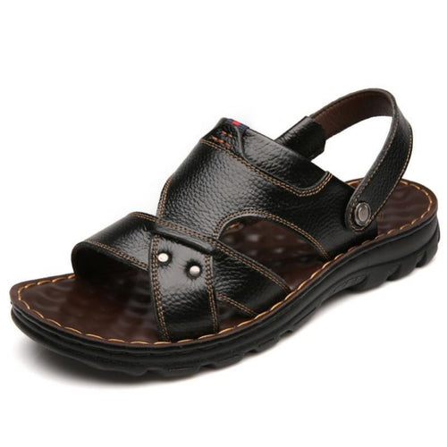 Men's Summer Leather Sandals, Soft Sole Flip-Flops, Outdoor, For Middle-Aged