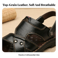 Men's Summer Leather Sandals, Soft Sole Flip-Flops, Outdoor, For Middle-Aged