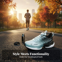 Men's stylish sports shoes with discreet height boost, thick sole, breathable mesh, everyday youth design.