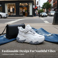Women's Chunky Athletic Shoes, Elevated Dad Style, Height Boost, 2025 Autumn, Relaxed Cream Trainers, Breathable, Anti-Odor,