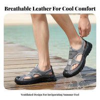 Men's Leather Sandals, Soft Sole, Breathable, Anti-Slip, Relaxed Summer Beach Shoes