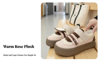 Rose lamb wool fleece-lined sneakers, hook and loop board shoes, women's sporty look, chic and unique student style