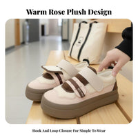 Rose lamb wool fleece-lined sneakers, hook and loop board shoes, women's sporty look, chic and unique student style