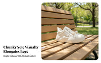 Elevated Cream Athletic Shoes, Women's Chunky Sole, Relaxed Lace-Up Board Shoes, Big Forefoot Bread Shoe, Autumn Style