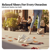 Elevated Cream Athletic Shoes, Women's Chunky Sole, Relaxed Lace-Up Board Shoes, Big Forefoot Bread Shoe, Autumn Style