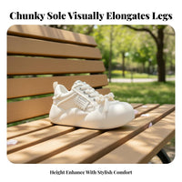 Elevated Cream Athletic Shoes, Women's Chunky Sole, Relaxed Lace-Up Board Shoes, Big Forefoot Bread Shoe, Autumn Style